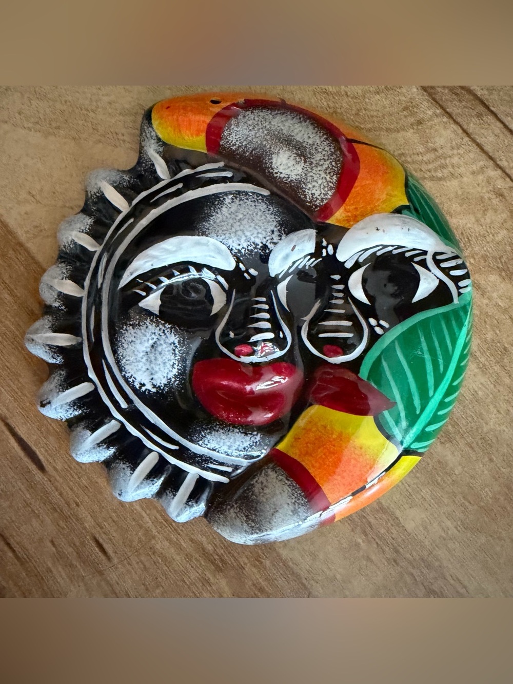 Hand Painted Sun and Moon Eclipse Wall Art Modern Mexican Folk Art Clay Pottery
